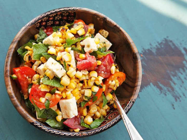 Grilled Corn, Tomato, Feta & Herb Salad