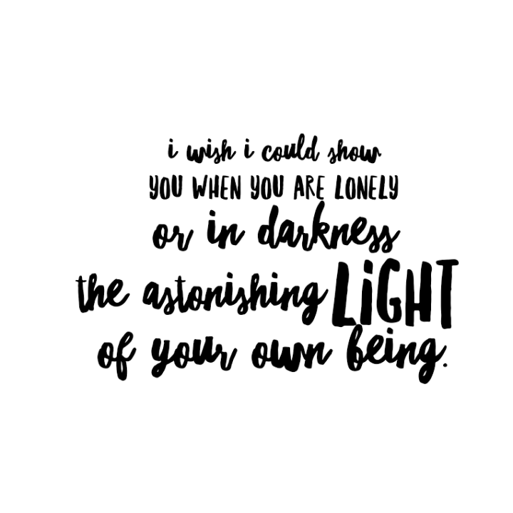I wish I could show you when you are lonely or in darkness the astonishing light of your own being. - Hafez